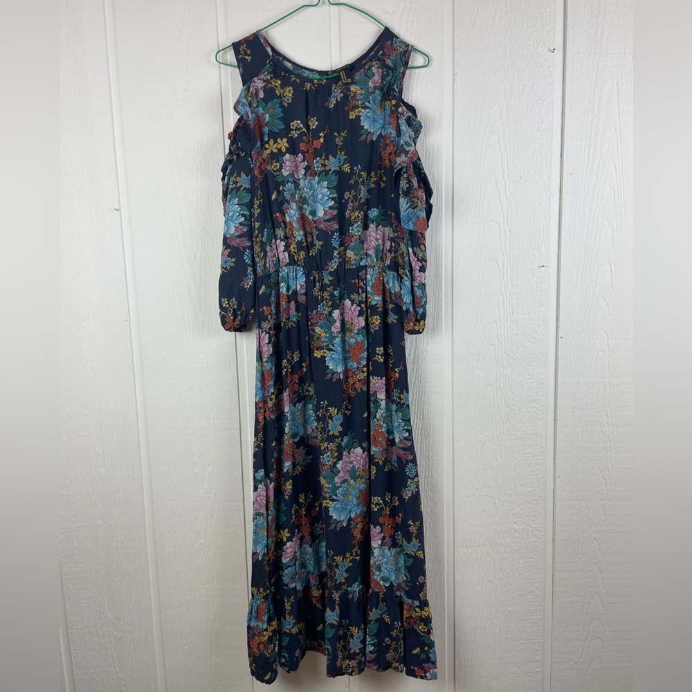 Forever 21 Floral Ruffle Sleeve Cold Shoulder Maxi Dress Size Medium